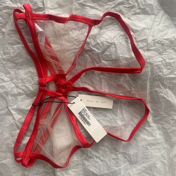 fleur du mal luxe strappy bondage bra red poppy xs nwt - Picture 4 of 5